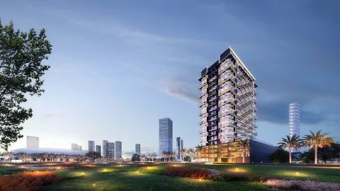 A striking tower is located in the middle of a vibrant park, offering a scenic view of the surrounding landscape